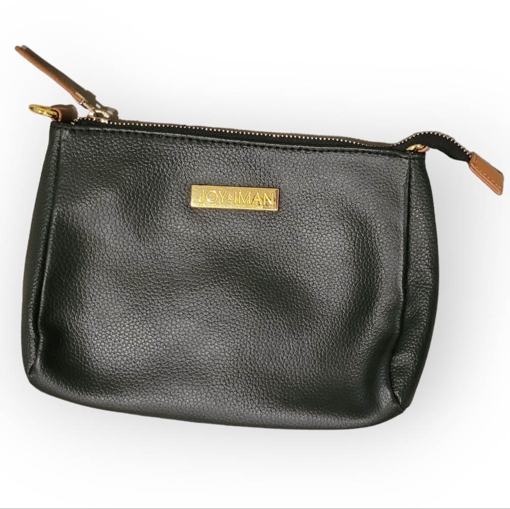 Joy & Iman Small Black Leather Clutch Bag